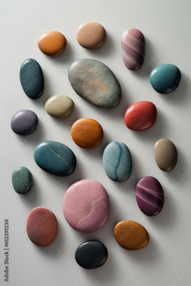 Piedras de diferentes minerales. Piedras de colores con texturas variadas. Piedras de energía espiritual, zen y meditación. Generative ai. Piedras de diferentes minerales. Piedras de colores con texturas variadas. Piedras de energía espiritual, zen y meditación. Generative ai.