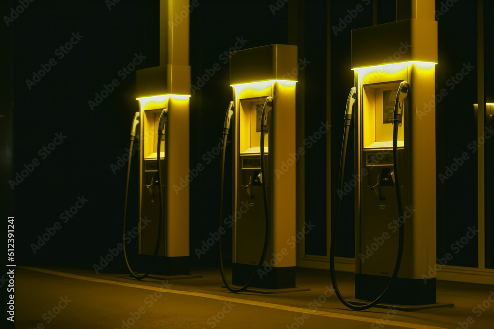 Estación de recarga de vehículos, gasolinera de baterías de coches. Estación eléctrica para recarga de coches eléctricos. Generative ai. Estación de recarga de vehículos, gasolinera de baterías de coches. Estación eléctrica para recarga de coches eléctricos. Generative ai.