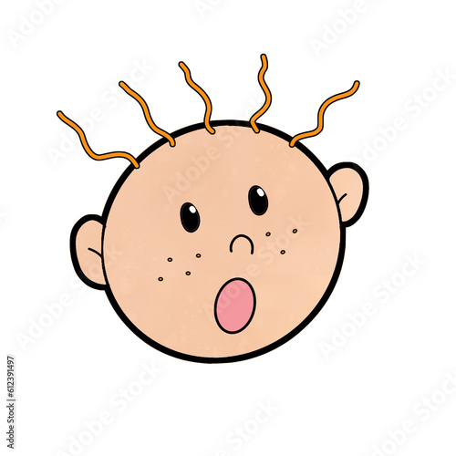 Cartoon Baby Kid Surprised Face with Freckles Character 