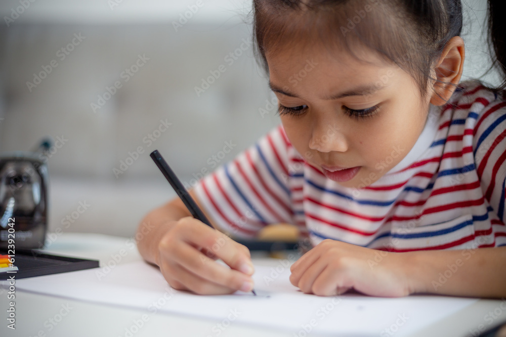 Asian child students back to school doing homework to learn new ideas think. Education concept. Asian child students back to school doing homework to learn new ideas think. Education concept.