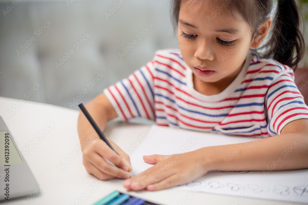 Asian child students back to school doing homework to learn new ideas think. Education concept. Asian child students back to school doing homework to learn new ideas think. Education concept.