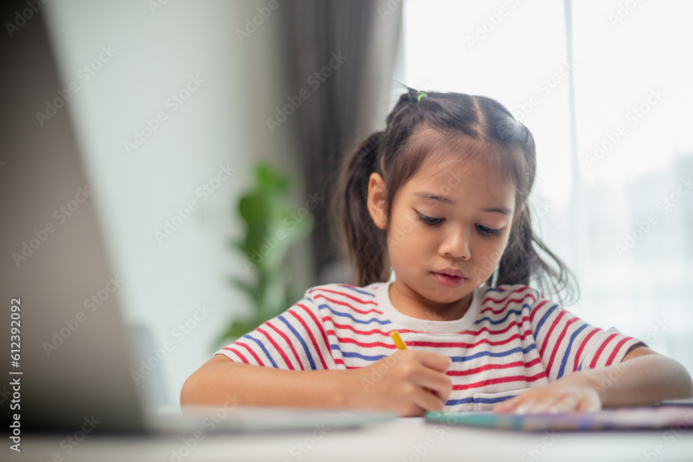 Asian child students back to school doing homework to learn new ideas think. Education concept. Asian child students back to school doing homework to learn new ideas think. Education concept.