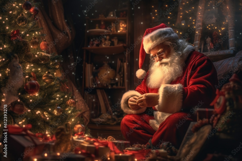 santa claus with christmas presents - Illustration created with Generative ai