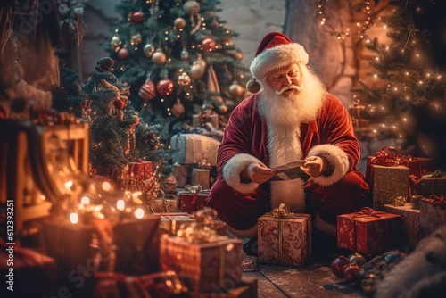 santa claus with christmas presents - Illustration created with Generative ai