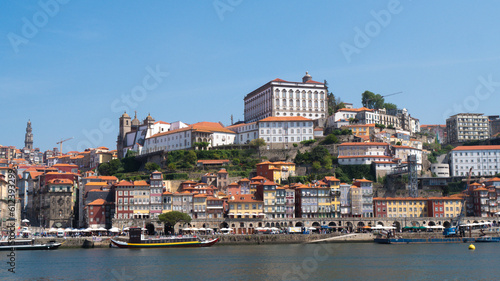 Panoramic view of the Porto old town from the marina of the city of Gaia, Portugal.