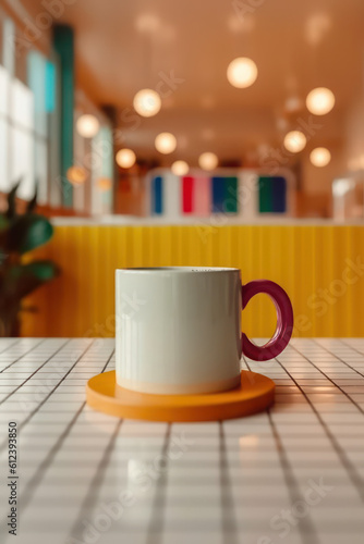 artistic mug mock up in a curated whimsical studio setting with natural light and shadows and floral artistic details - ai generative art