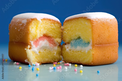 Hostess Twinkies. Delicious and Creamy Sponge Cakes with Golden Vanilla Flavor, Perfect as a Sweet Treat or Snack Food: Generative AI photo