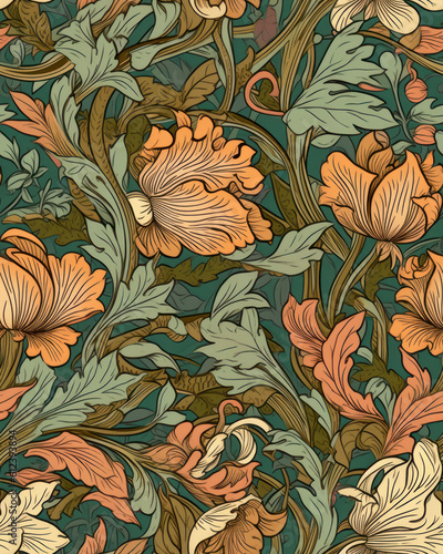 Seamless pattern with beautiful flowers in neutral pastel colors  generative ai