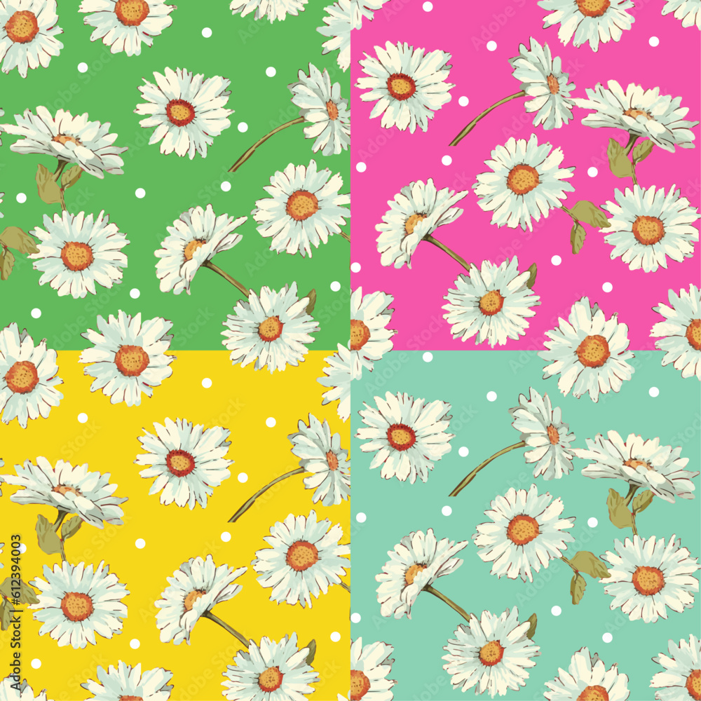 Obraz premium Spring daisy repeat with dot