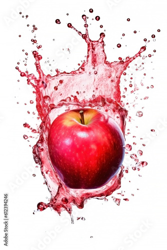 
Fresh red apple with vivid juice and water splashes isolated on white background, generative AI

