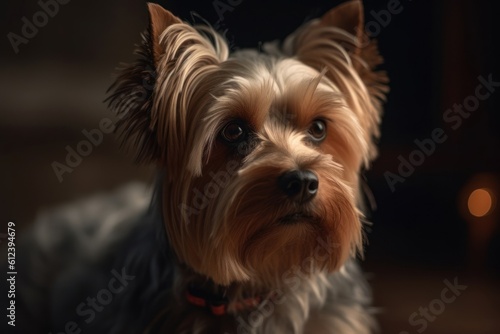 Portrait of a dog of the Yorkshire Terrier breed close-up, generative ai © Henryzoom