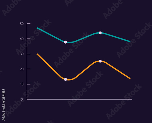 Line infographic chart design template for dark theme. New product. Company research. Editable infochart with horizontal graphs. Visual data presentation. Myriad Pro-Bold, Regular fonts used