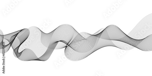 Abstract wavy grey technology lines on transparent background.  Abstract gray curved line for banner design and frequency sound wave line.