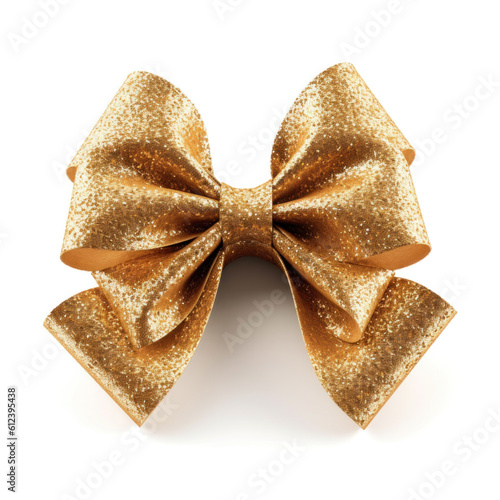 Golden bow isolated on white. Illustration AI Generative.