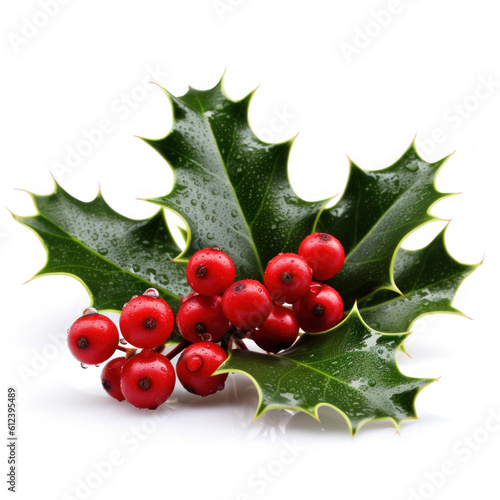 Holly berry with leaves isolated. Illustration AI Generative.