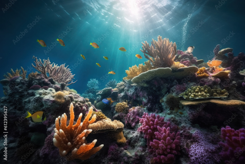 Coral reef landscape Illustration AI Generative.