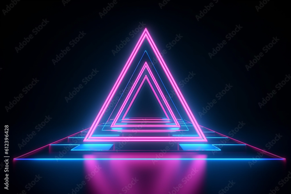Blue pink neon 3d render geometric background, Generative AI Blue pink neon 3d render geometric background, Generative AI