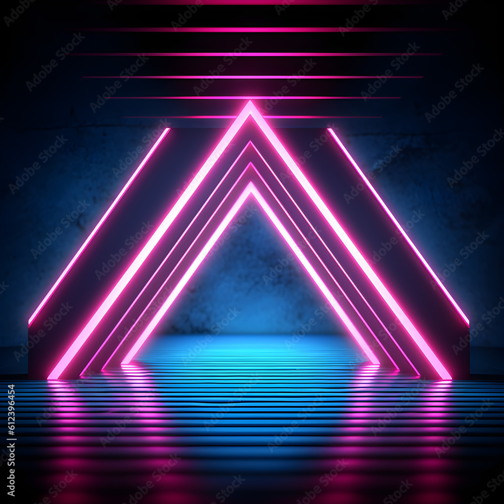 Blue pink neon 3d render geometric background, Generative AI Blue pink neon 3d render geometric background, Generative AI