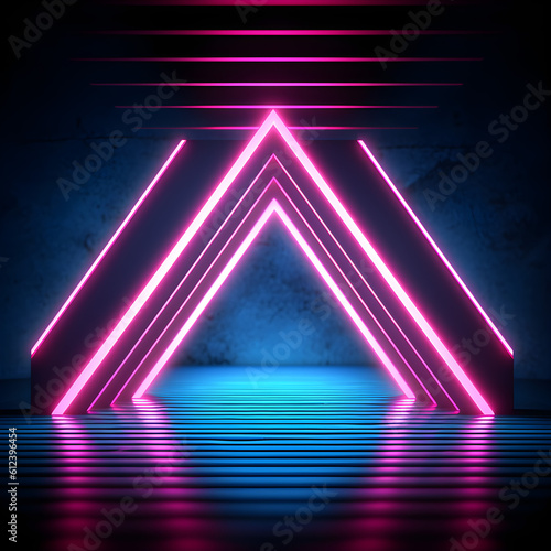 Blue pink neon 3d render geometric background, Generative AI