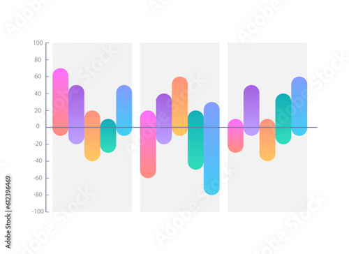 Waterfall infographic chart design template. Indicators changing. Profit values. Interval changes. Infochart with vertical bar graphs. Visual data presentation. Myriad Pro-Bold, Regular fonts used