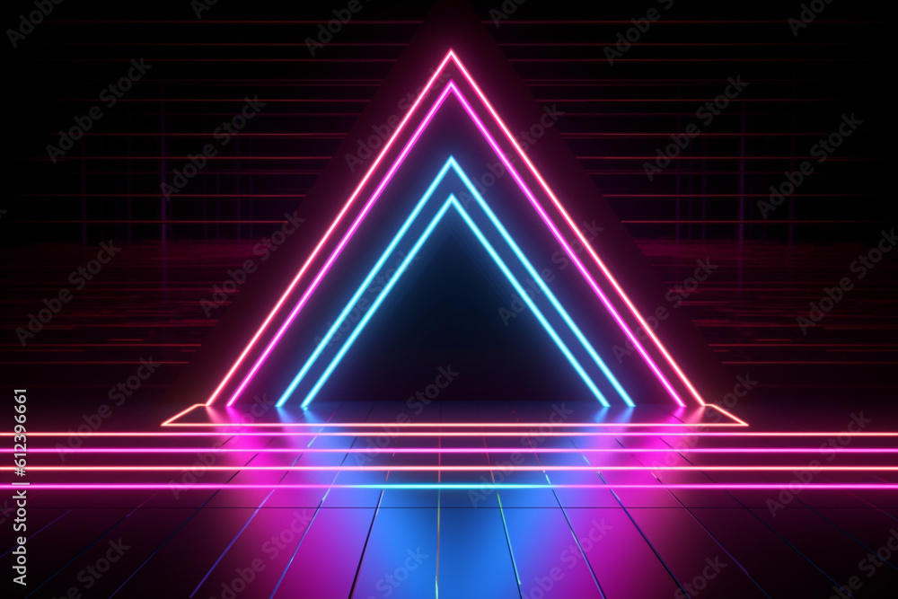 Neon 3d render geometric background, Generative AI Neon 3d render geometric background, Generative AI