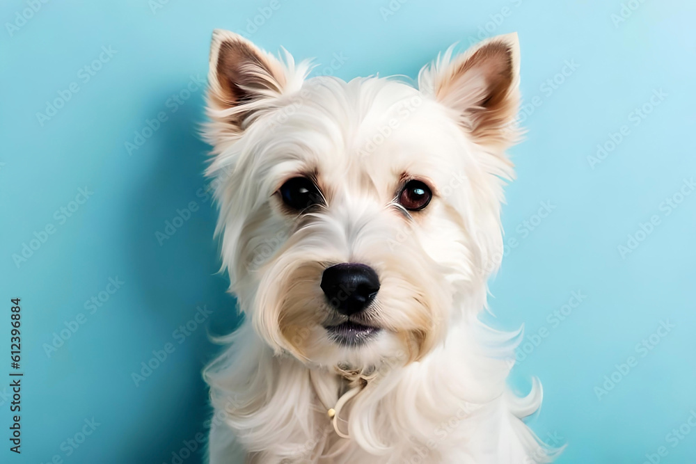 West Highland White Terrier on light blue background West Highland White Terrier on light blue background