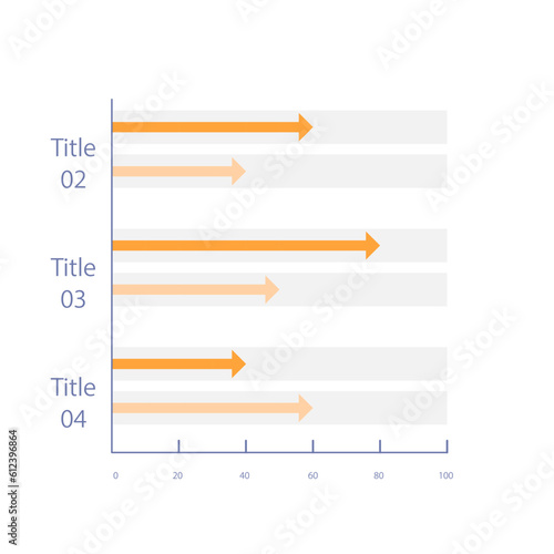 Clustered column arrows infographic chart design template. Business development. Editable infochart with horizontal bar graphs. Visual data presentation. Myriad Pro-Bold, Regular fonts used