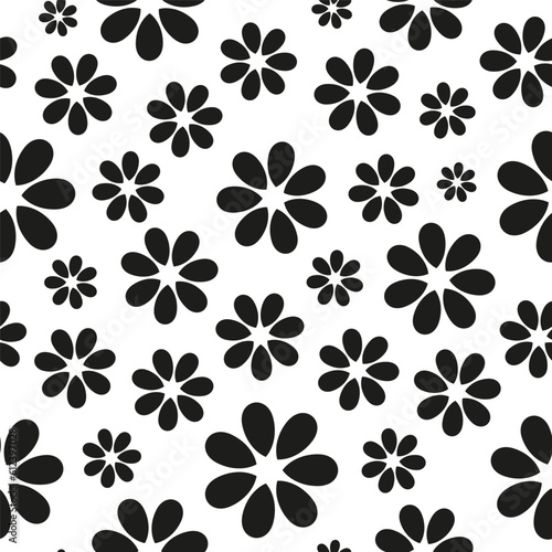 Seamless pattern with black abstract flowers