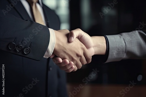 Close-up handshake of two businessmen before important business negotiations. Generative AI