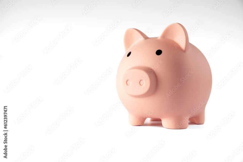 pig dollar money saving box account on white background with invest, saving, money and business retirement concept