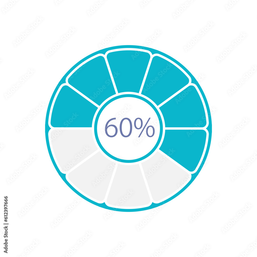 Obraz premium Fragmented donut infographic chart design template. Sixty percentage. Market share. Editable radial infochart with progress level. Visual data presentation. Myriad Pro-Bold, Regular fonts used