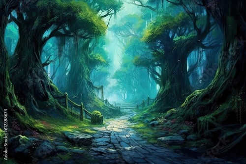 Anime Heaven  A Superb 90s Illustration of a Beautiful Summer Forest Road  Generative AI