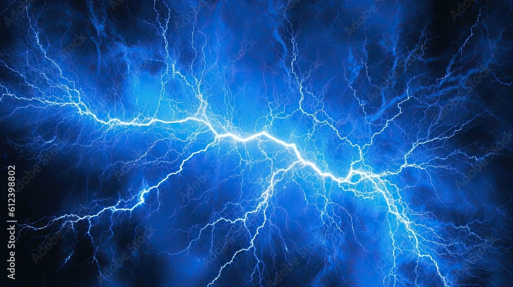 Nightly Blitz Effect - Blue Lightning Disrupts Power Energy Across an Abstract Digital Art Dynamic Illustration. Generative AI