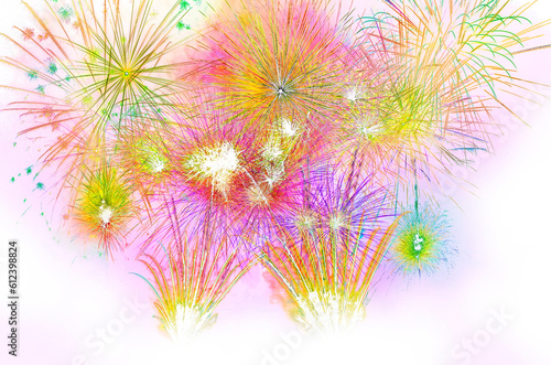 colorful firework display set for celebration happy new year and merry christmas and fireworks on white background