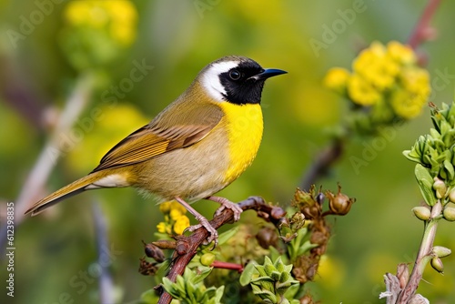 North American Avian Species: Common Yellowthroat, Geothlypis Trichas of Wild Nature and Wildlife Outdoors: Generative AI photo