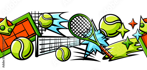 Pattern with tennis items. Sport club illustration.