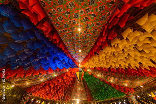 Colorful flags and decorative balloon for the Saint John party, which takes place in June in northeastern Brazil