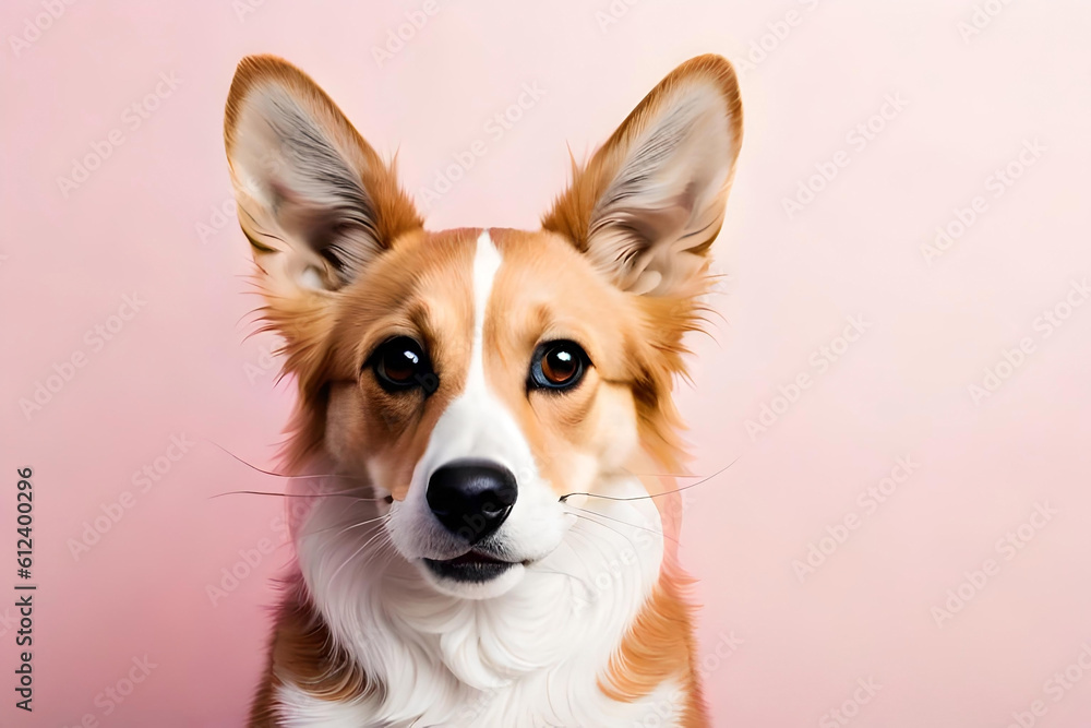 Pembroke Welsh Corgi on light pink background