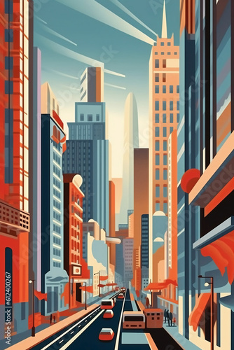 Urban streetscape  skyscrapers  city. AI generative