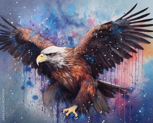 art eagle in space . dreamlike background with eagle . Hand Drawn Style illustration photo