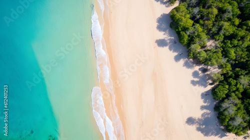 エメラルドグリーンの海と白い砂浜のビーチを上から見た風景 Generative AI