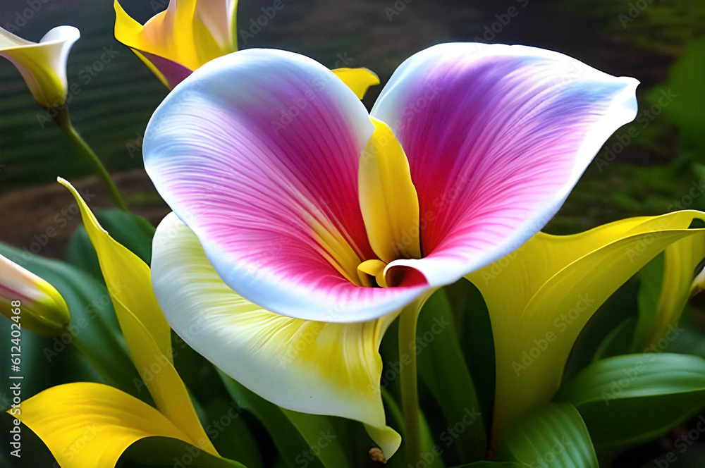 beautiful mixed colors of white, yellow and pink calla lilly flower beautiful mixed colors of white, yellow and pink calla lilly flower
