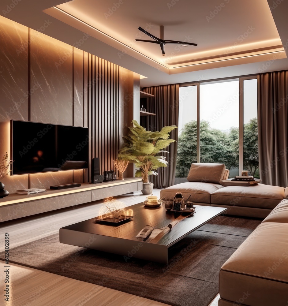 Fototapeta premium Interior design showcase featuring a luxurious living room in a modern residential home..