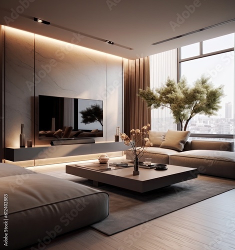 Interior design showcase featuring a luxurious living room in a modern residential home..