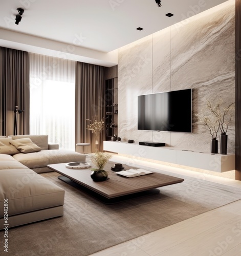 Interior design showcase featuring a luxurious living room in a modern residential home..