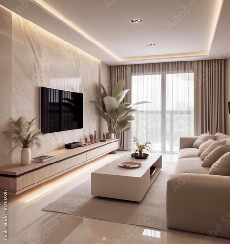 Interior design showcase featuring a luxurious living room in a modern residential home..