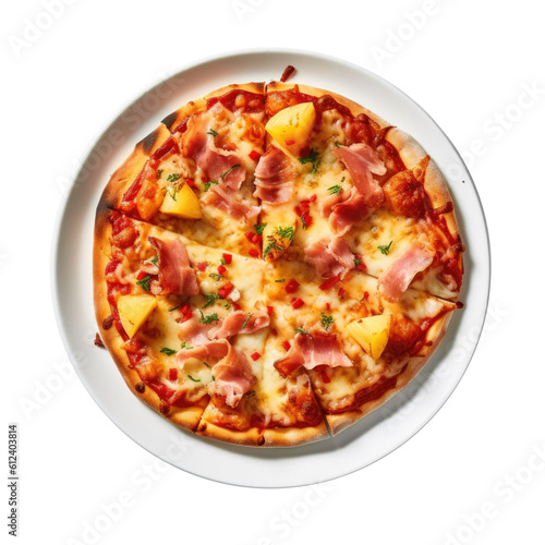 Hawaiian Pizza Isolated on a Transparent Background. Generative AI