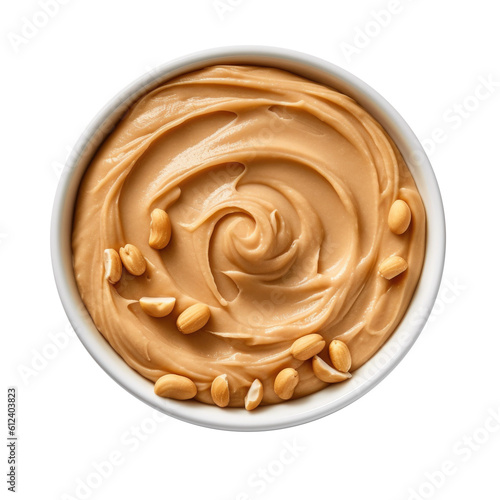 Bowl of Crunchy Peanut Butter Isolated on a Transparent Background. Generative AI