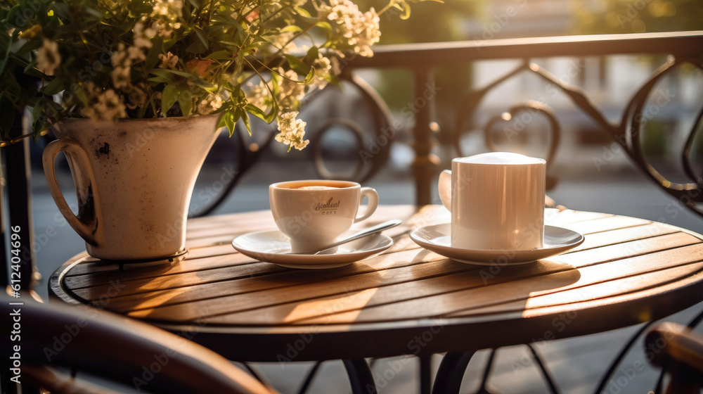 Charming parisian sidewalk cafe,outdoor tables, Paris, France. Generative AI Charming parisian sidewalk cafe,outdoor tables, Paris, France. Generative AI