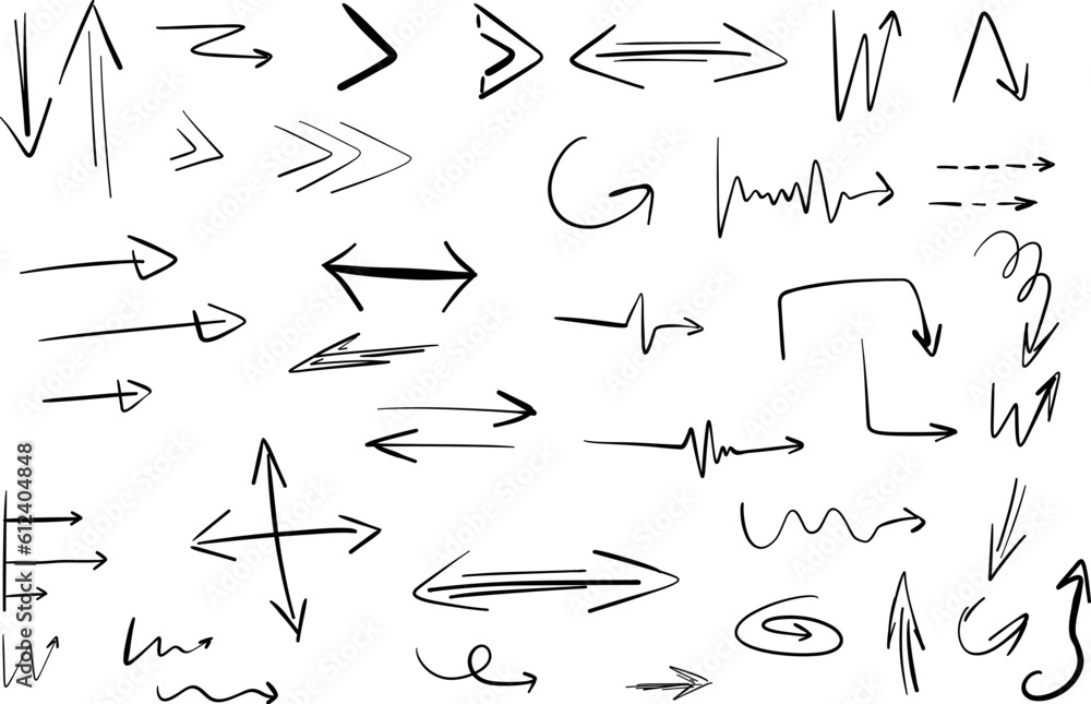 Hand drawn arrows. Arrow mark icons. Arrow paint stock vector. Swipe up symbol sign. Hand drawn arrows. Arrow mark icons. Arrow paint stock vector. Swipe up symbol sign.